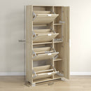 Scarpiera 4 Cassetti Ribaltabili e 2 Armadietti con Specchio 16 Paia di Scarpe 82x30x168 cm Rovere  