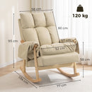 Sedia a Dondolo Imbottita 77x104x93 cm con Seduta Profonda Tasche Laterali e Gambe in Legno di Caucciù in Tessuto Tecnico Beige      