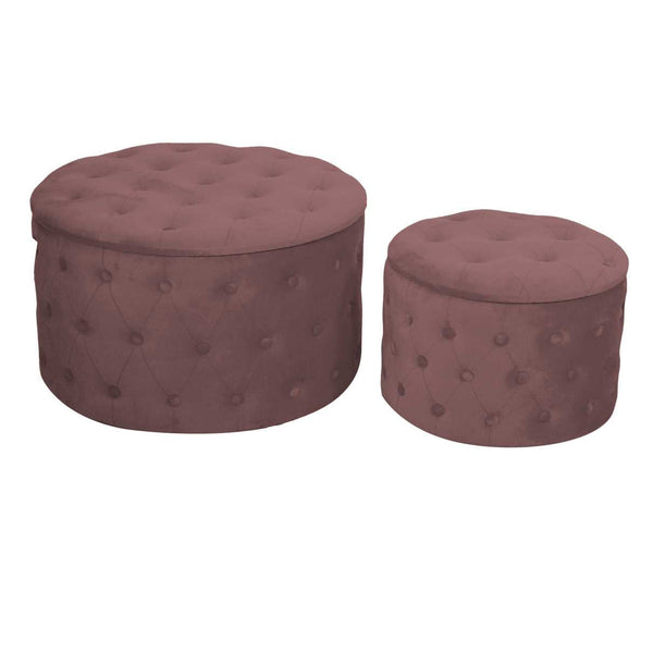 prezzo Lot de 2 Poufs de Rangement Ø50 cm et Ø70 cm en Tissu Velours Rose