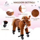 Cavallo per Bambini 2+ Anni 55x23x60 cm con 4 Rotelle Suoni Poggiapiedi Capacità 60 kg in Peluche Marrone      
