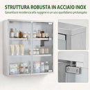 Armadietto dei Medicinali 46x12x48 cm con Serratura e Ante in Vetro Temperato in Acciaio Inox Argento      