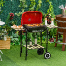 Barbecue a Carbone Carbonella con Coperchio e Ruote in Acciaio Rosso Nero 