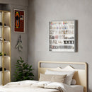 Bacheca Portaoggetti 80x9,5x83 cm a 5 Ripiani Regolabili con Ante in Vetro in Legno Bianco e Grigio      