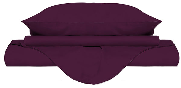 Housse de couette double avec sac et taies d'oreiller unies prune sconto