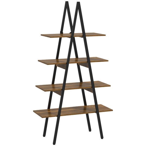 sconto Libreria 4 Livelli a Forma di A 92x38,5x166 cm in Truciolato e Acciaio Marrone Rustico e Nero