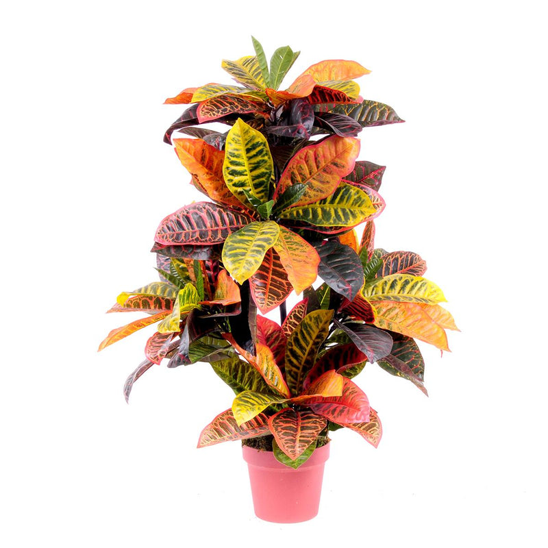 Croton Artificiale con Vaso, Composto da 136 Foglie Altezza 100 cm Verde