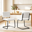 Set 2 Sedie Pranzo Imbottite 48x55x76 cm Struttura Metallo a Slitta e Tessuto Teddy Bianco Crema      