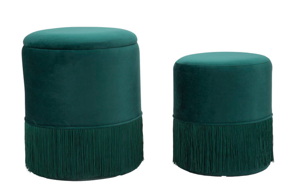 prezzo Paire Puff Container Lines Vert Ø35x42-30x32 cm en Bois et Éponge et en Fer et Polyester Vert