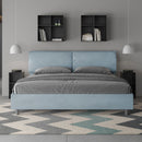 Letto Matrimoniale Testata con Cuscini Imbottito in Microfibra Mados Azzurro Varie Misure