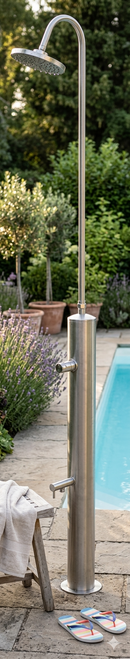Doccia da Giardino con Rubinetto Chiusura Manuale Doccia e Lavapiedi Minijet-R Inox Anodizzato