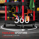Carrello Porta Attrezzi a 3 Livelli 56,5x47,5x89 cm con Pannello Forato Laterale in Plastica Nero e Rosso  