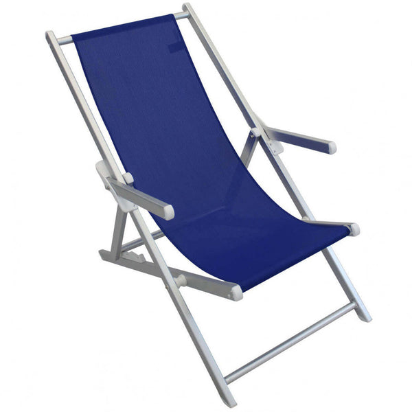 sconto Chaise de plage en textilène avec accoudoirs 98x67,5x106 h cm en textilène bleu