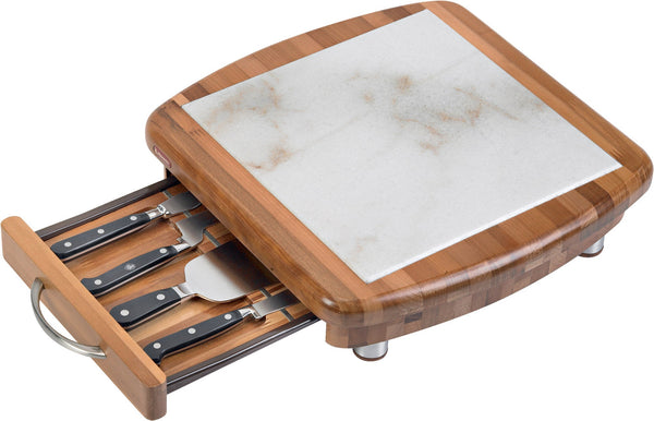 online Planche à Découper Fromage 36x36x10,5cm avec Couteaux en Bois et Marbre Alexander Apollo