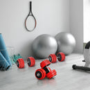 Set Bilanciere 2 Manubri 8 Dischi 15 kg Rivestimento in Plastica Rosso e Nero