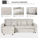 Divano Letto Angolare 225x140x88 cm con Seduta 2 Posti e Penisola Vano Contenitore e 2 Cuscini in Tessuto Crema      