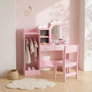 Toeletta per Bambini 3-8 Anni 3 in 1 92x36x103,3 cm con Sgabello Specchio con Luci a 2 Colori e Appendiabiti in MDF Rosa      