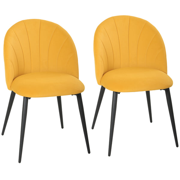 sconto Set 2 Sedie da Pranzo Imbottite 52x55x79 cm con Schienale a Conchiglia in Velluto Giallo