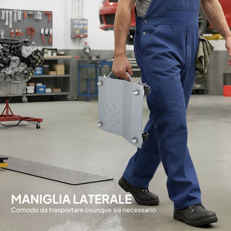 Set di 2 Carrelli Sposta Auto Antiscivolo Carico 680kg con Ruote Girevoli e Bloccabili in Metallo Argento      