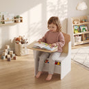Set Tavolo e Sedia per Bambini 3-5 Anni con Motivi a Cuore Contenitore Integrato in Legno MDF Bianco      