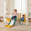 Set Scivolo Bambini 7 in 1 186x176x86 cm con Altalena Scaletta Tunnel Contenitore e Gradini Antiscivolo in HDPE Bianco      