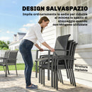 Set 7 Pezzi da Giardino con Tavolo a 2 Sezioni e 6 Sedie Impilabili in Texteline Grigio      