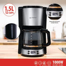 Macchina da Caffè 1000 W Caffettiera con Filtro Caraffa da 1,5 Litri 12 Tazzine Nero      