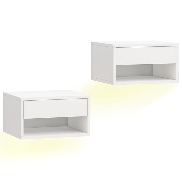 online Set 2 Comodini Sospesi 37x32x21 cm con LED RGB Integrati e Regolabili con APP Cassetto e Ripiano Bianco