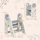 Torre Montessoriana Bambini Pieghevole 46,5x47x61,5 cm a 3 Gradini Regolabili con Maniglia e Superficie Antiscivolo in HDPE Grigio      