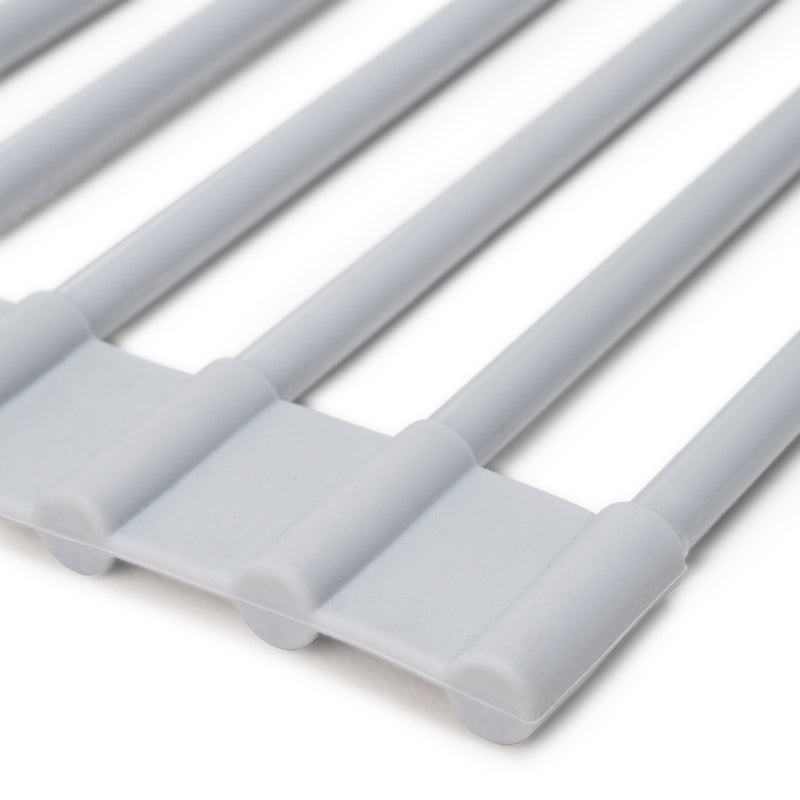 Scolapiatti in Acciaio e Silicone Flessibile Plastica Grigia Acciaio e Tecnoplastica Emuca