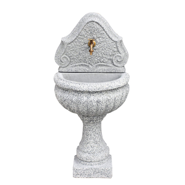 Fontana a Parete da Giardino Senza Rubinetto in Cemento Granulato di Marmo Oglio Bianco/Nero sconto