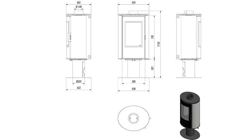 Stufa a Legna 5,5/10,5KW Piastrellata in Acciaio Flig Springfield Plus Nera Lucida