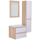 Mobile Bagno Sospeso 60 cm a 2 Cassetti 1 Specchio 1 Colonna  Montana Rovere