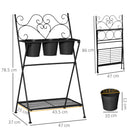 Portapiante Pieghevole con 3 Vasi 47x37x78,5 cm in Metallo Nero