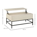 Tavolino Basso con Piano Sollevabile 90x60,5x45,5 in Metallo e MDF Legno Chiaro