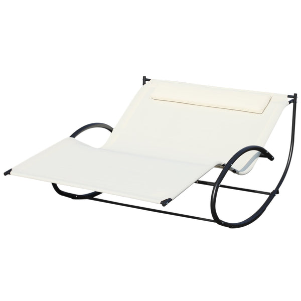 Bain de soleil à bascule de jardin 2 places 140x200x88 cm en métal et textilène blanc crème acquista