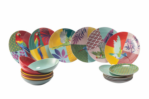 Service de Table 18 Pièces en Porcelaine et Grès Multicolore VdE Tivoli 1996 Rainure Perroquet acquista