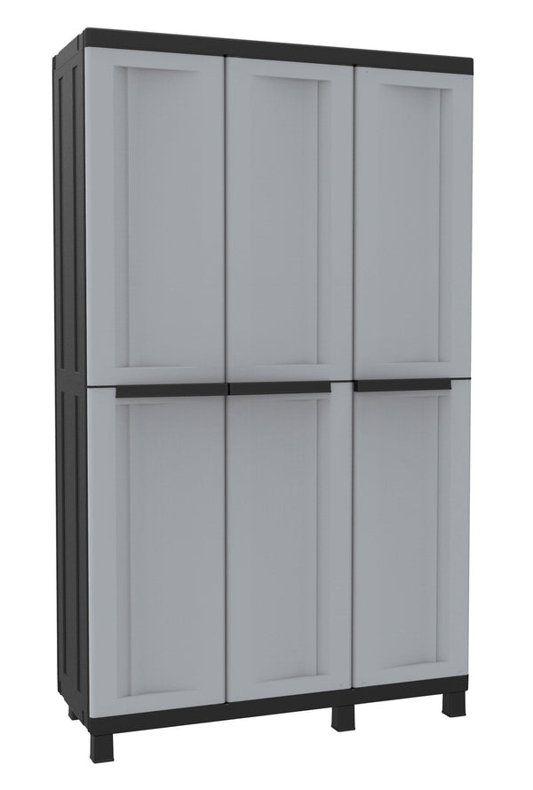 Meuble à balais modulable d'extérieur 102x39x170 cm 3 portes 3 étagères en polypropylène Twist gris et noir acquista