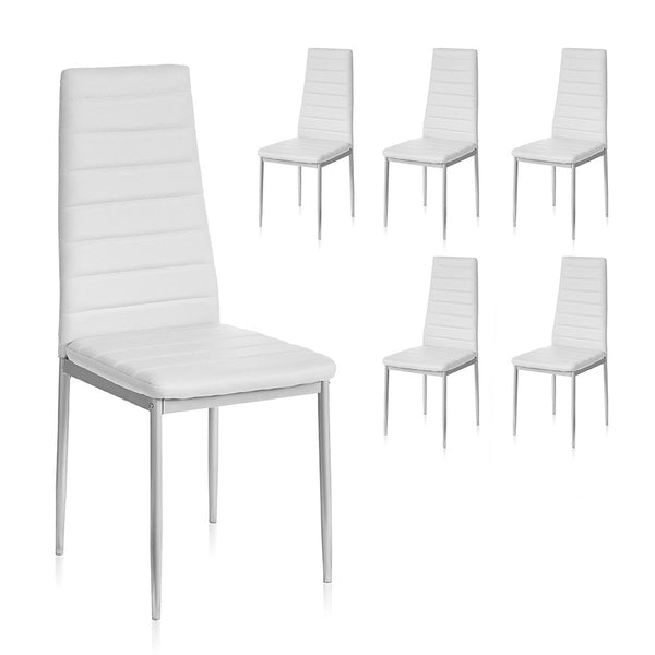 sconto Lot de 6 Chaises 41x41x96 cm en Simili Cuir Blanc