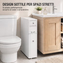 Mobile Bagno Slim Salvaspazio 16x48x58 cm con 2 Cassetti e Vano Aperto in MDF Bianco      