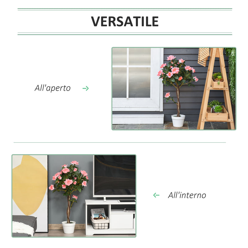 Pianta Finta di Rosa da 21 Fiori Ø18x90 cm con Vaso Riempito in Cemento e Muschio Rosa      