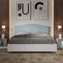 Letto Matrimoniale con Rete e Contenitore Alzata Comoda Struttura Bianco Frassico e Testata in Microfibra Grace Azzurro Varie Misure