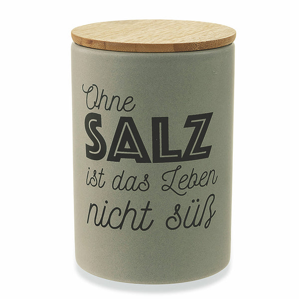 Pot à Sel avec Écriture Ø10x15 cm en Dolomite avec Couvercle en Bambou Villa d'Este Home Tivoli online