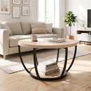 Tavolino da Caffè Rotondo Ø80x43,8 cm con 2 Ripiani e Gambe in Metallo in Truciolare Rovere e Nero      