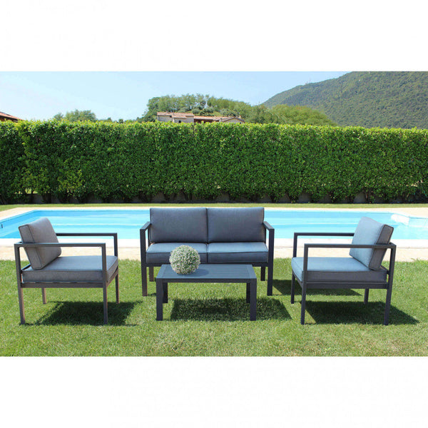 online Ensemble Salon de Jardin Canapé 2 Fauteuils et Table Basse avec Coussins en Aluminium Anthracite