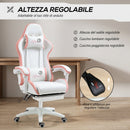 Sedia da Gaming 65x65x121-129 cm con Altezza Regolabile e Schienale Reclinabile in Finta Pelle Bianco e Rosa      