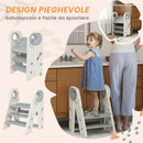 Torre Montessoriana Bambini Pieghevole 46,5x47x61,5 cm a 3 Gradini Regolabili con Maniglia e Superficie Antiscivolo in HDPE Grigio      