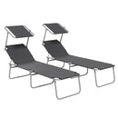 Set 2 Sdraio da Giardino 187x58x36 cm Pieghevoli con Tettuccio Regolabile in Tessuto Oxford e Metallo Grigio      