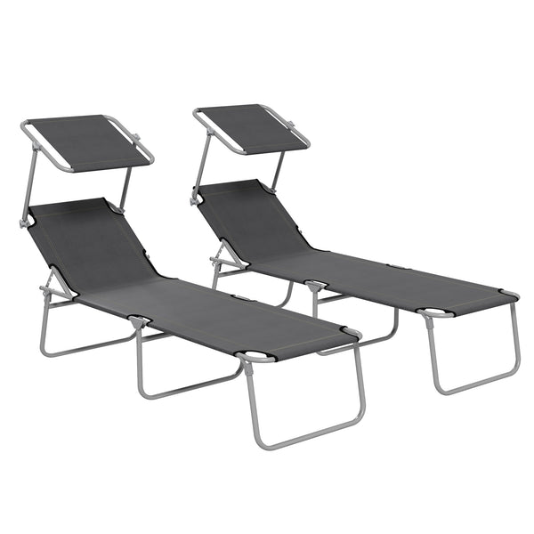 Set 2 Sdraio da Giardino 187x58x36 cm Pieghevoli con Tettuccio Regolabile in Tessuto Oxford e Metallo Grigio online