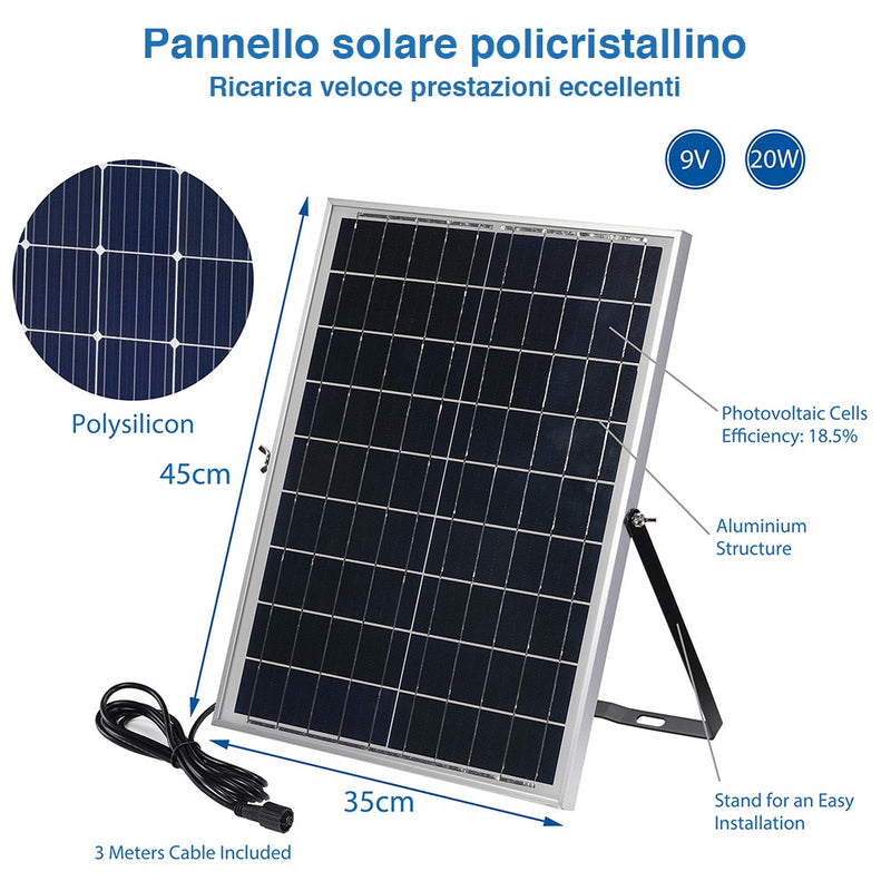Faro LED 200W Pannello Solare Luce Esterno Alta Luminosita 2000 lm + Telecomando