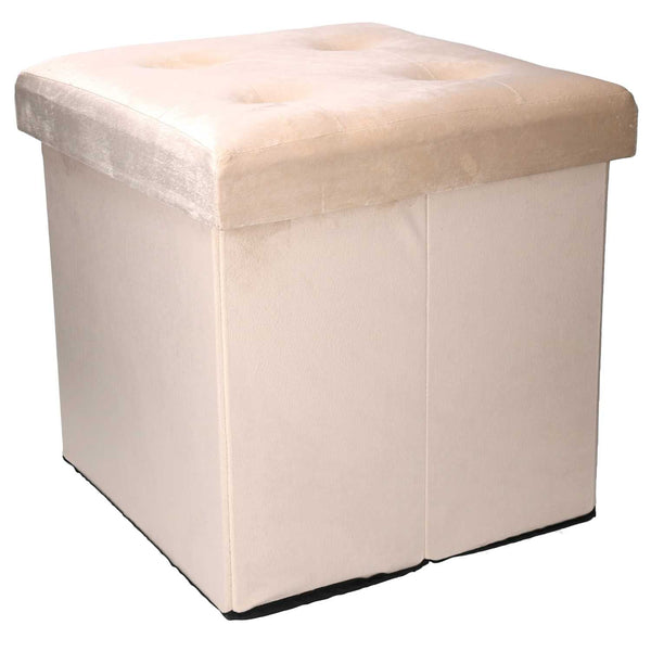 Pouf Contenitore Pieghevole 38x38xh38 cm in Velluto Crema sconto